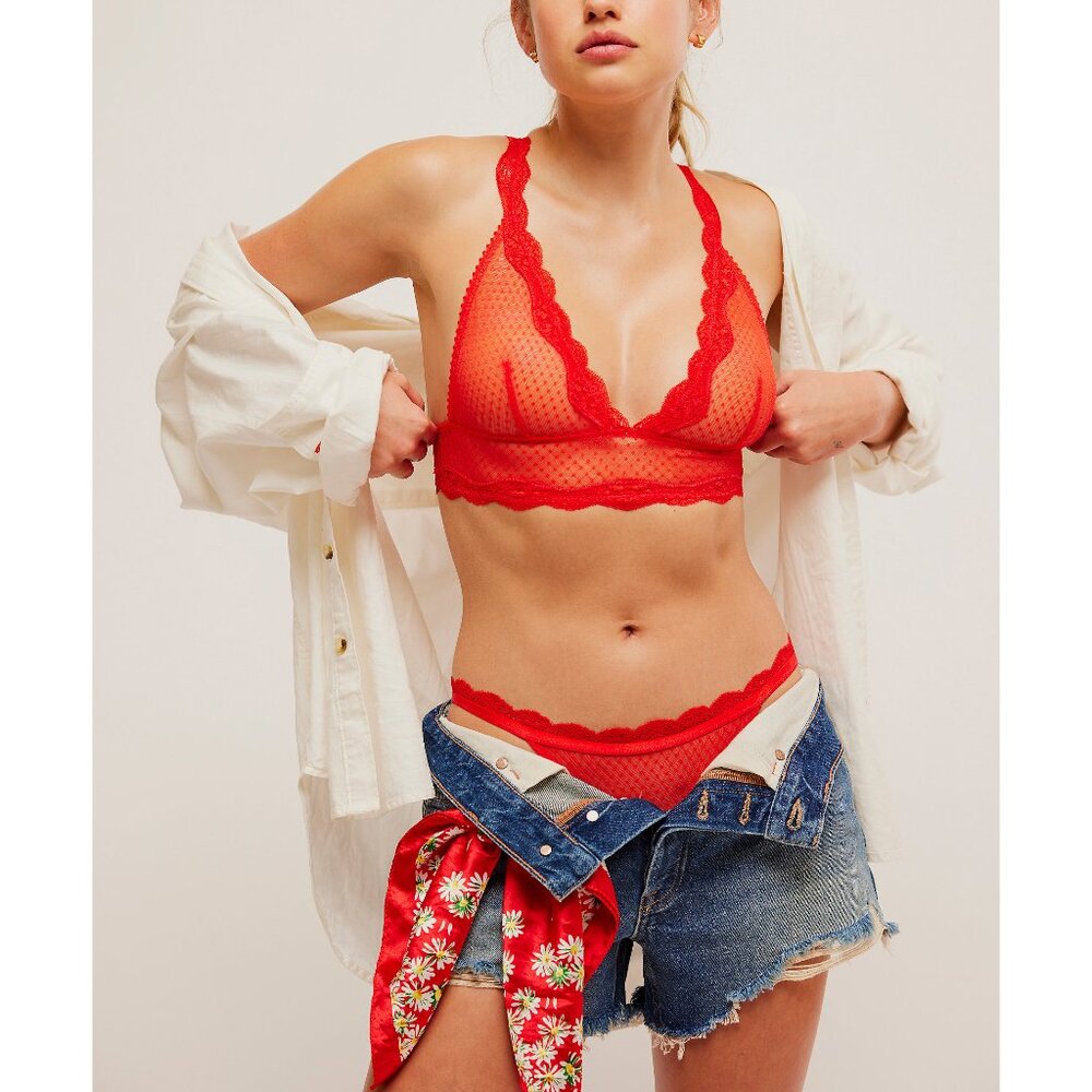 Free People Red Lace Bralette & Bikini Set